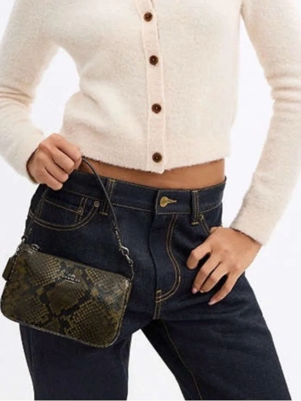 NWT Coach Nolita 19 Snake Print Wristlet/Small bag Olive Green CCF62 Styled Set